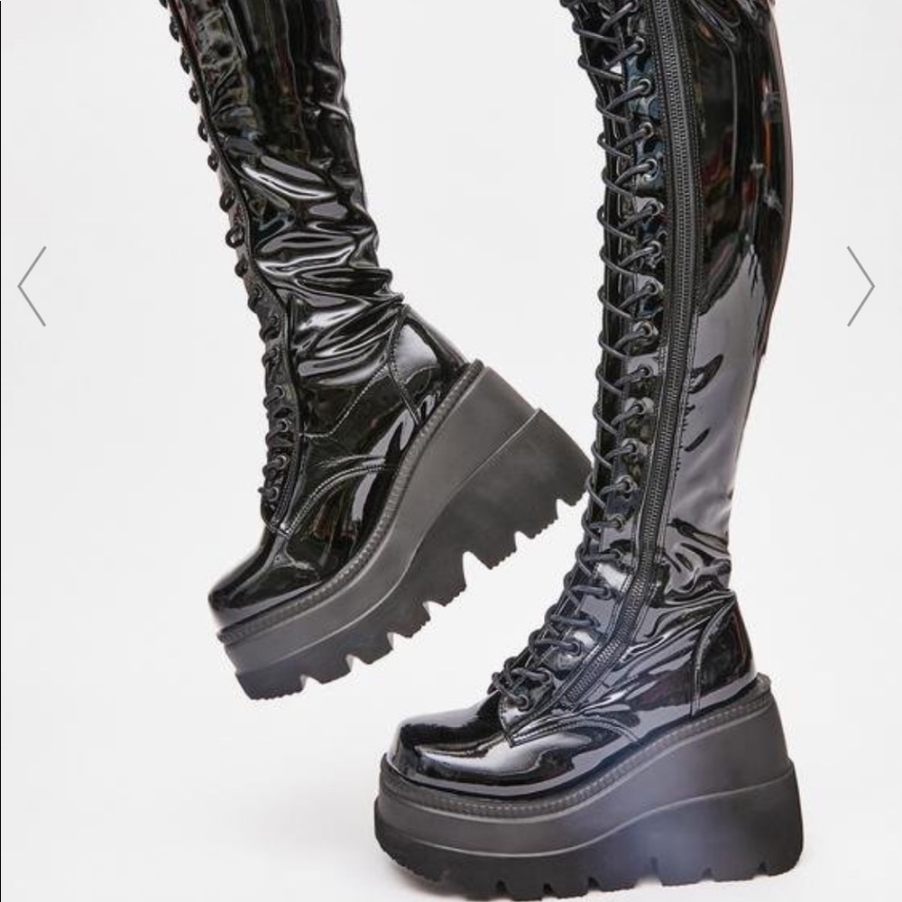 Black patent shaker boots